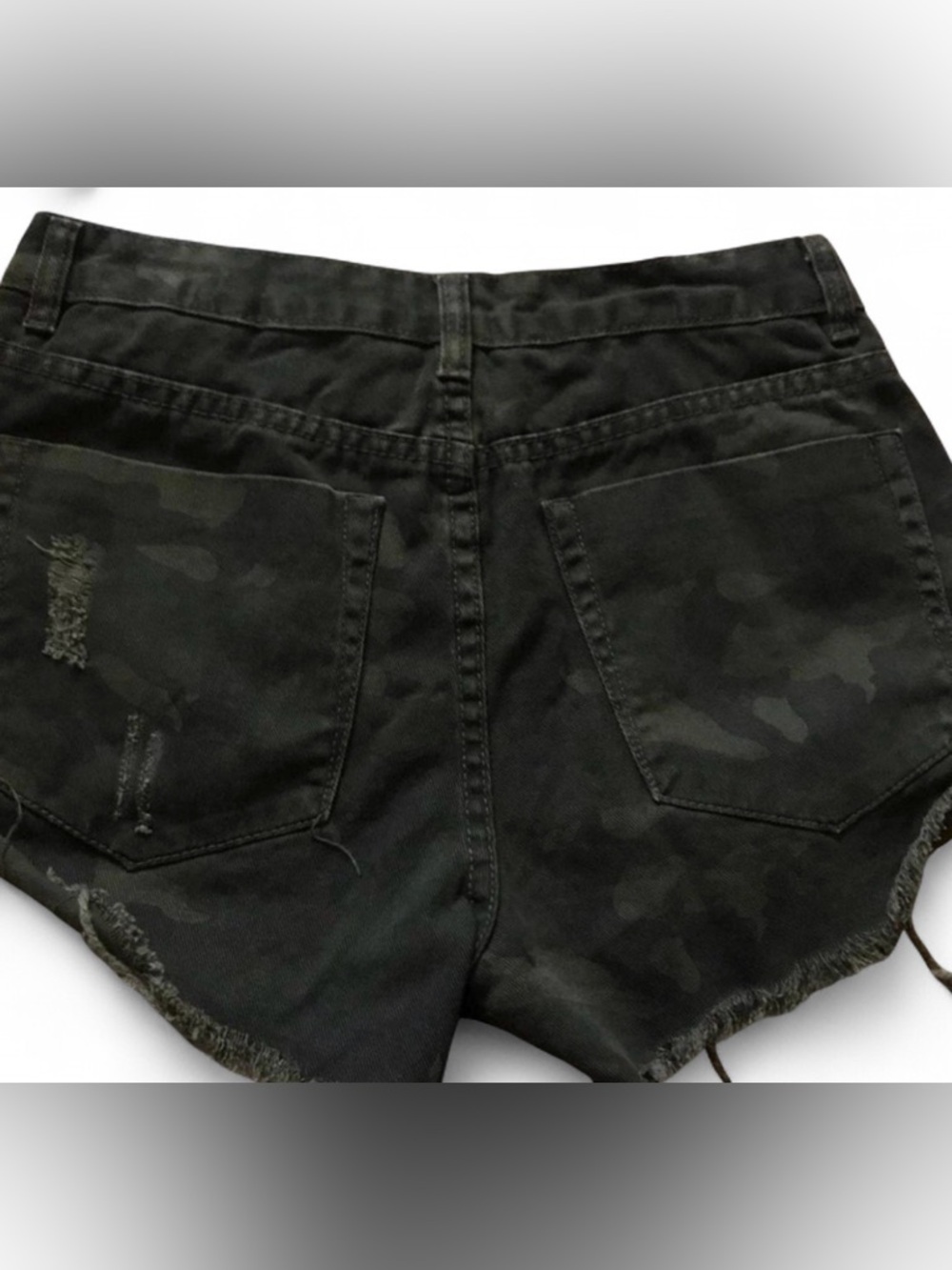 High-Rise Camo Frayed Hem Shorts - Black - Picture 2 of 3